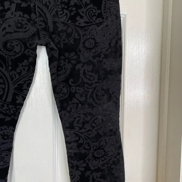 7FAM Black Velvet Paisley Pants‎ Ankle Skinny Size 25 Boho READ - Picture 9 of 12
